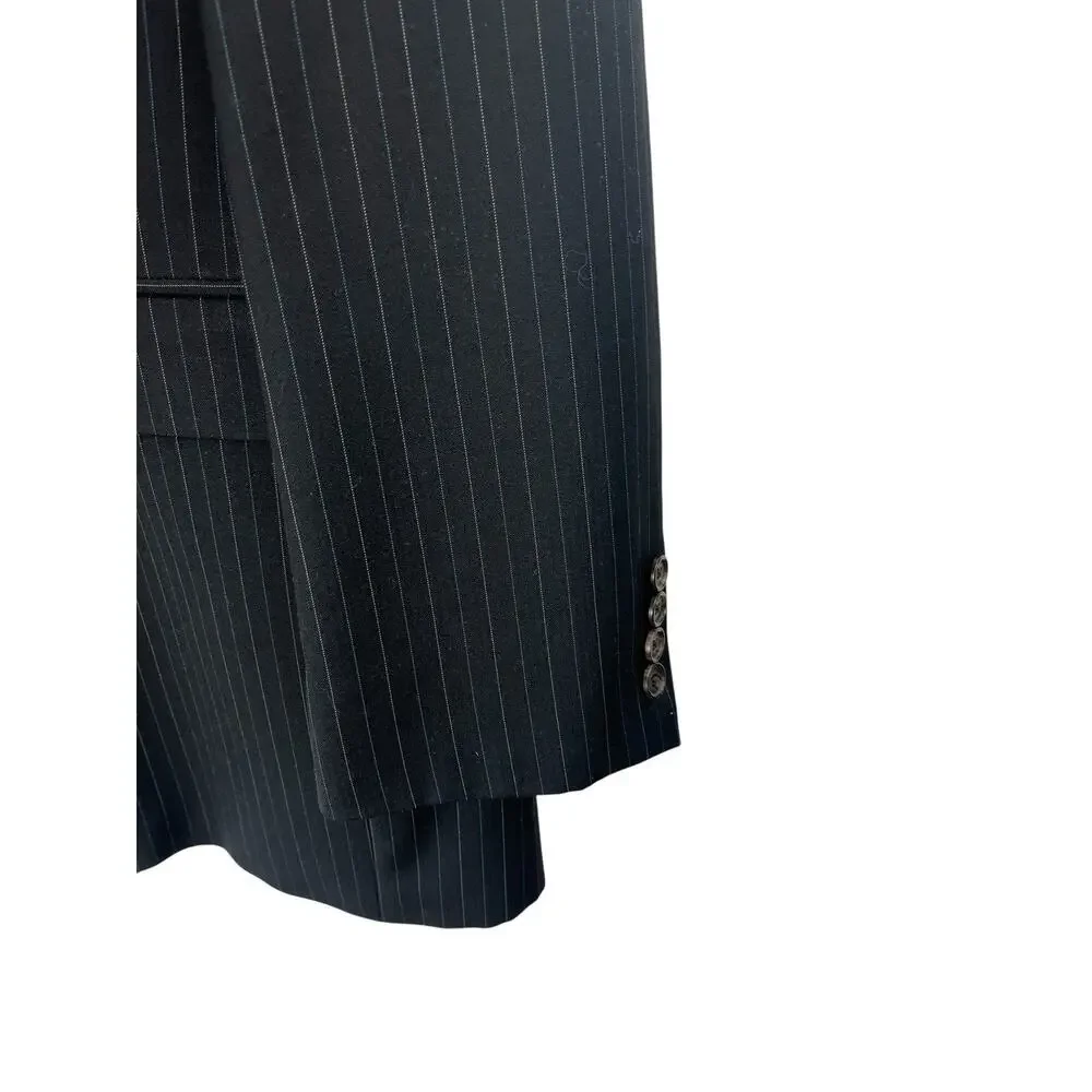 Ralph Lauren Blazer Sport Coat Jacket Mens 42 L Black Pinstripe 100% Wool Preppy
